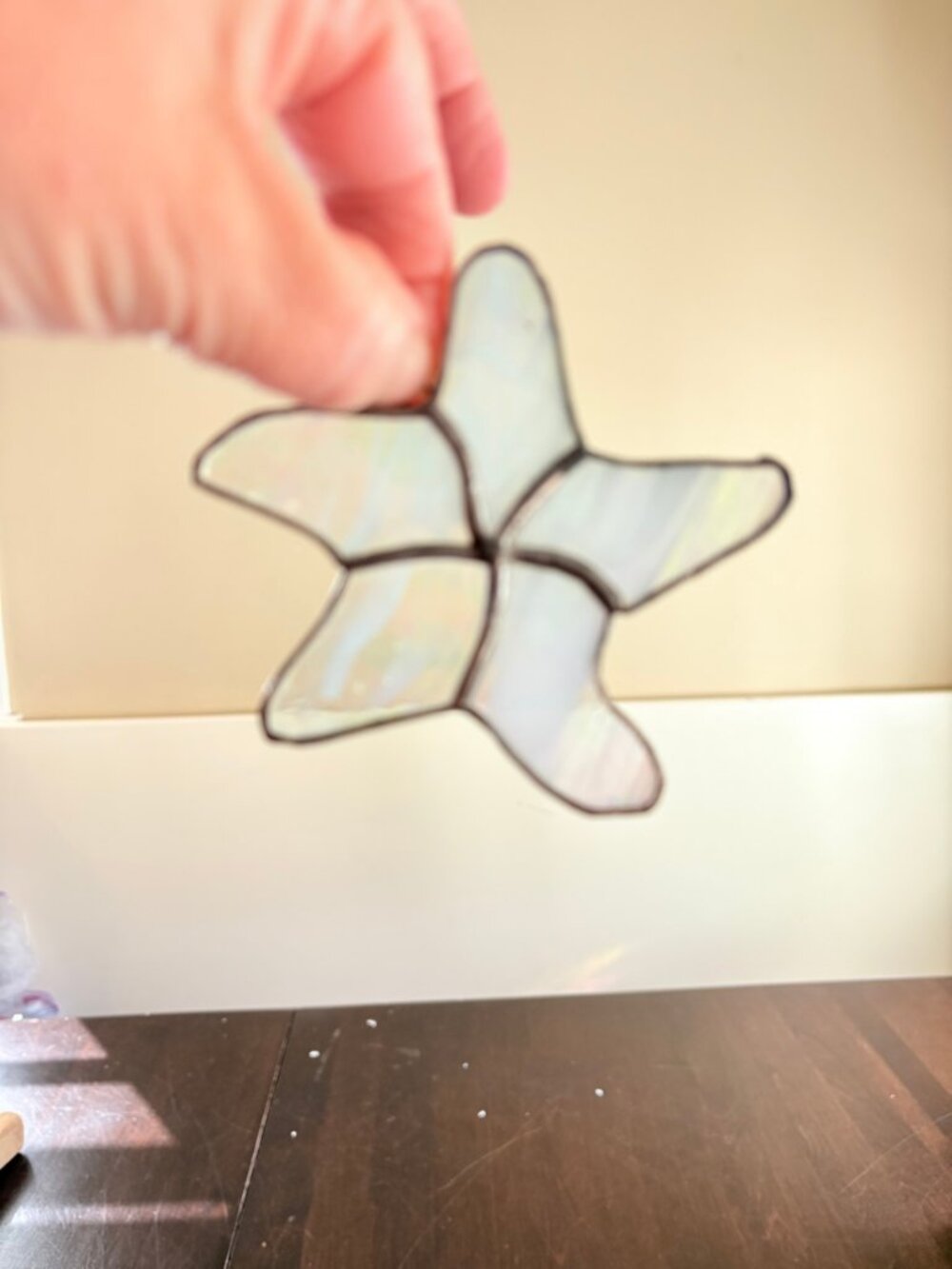 Stained Glass Starfish Suncatcher Iridescent White Pink
